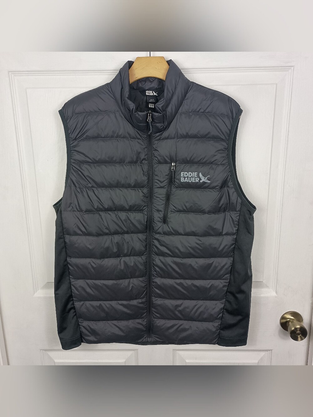 Eddie Bauer Down Puffer Vest Mens Large Gray 550 Full Zip Lightweight Packable